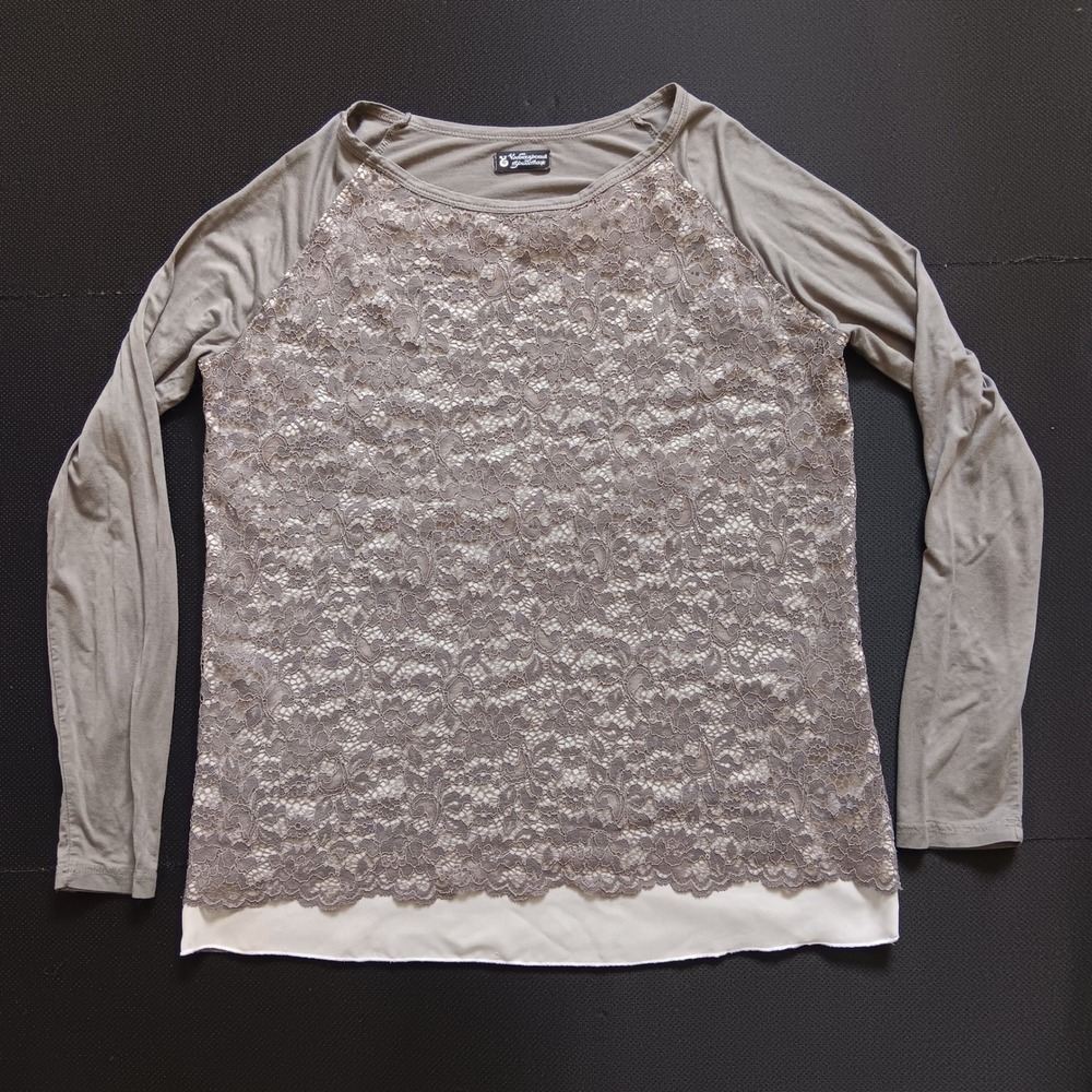 Cheboksary Russian Vintage Lace Front Top Women Large Gray Long Sleeve Layered